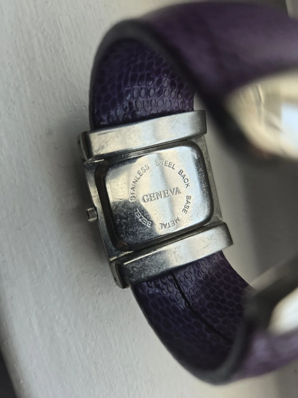 Geneva Women's Square Silver Case Quartz Watch with Purple Strap
